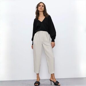 Babaton Modesto Pinstripe Pants Women’s 2 Grey/Black Cropped Tailored